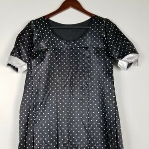Handmade Modest Women's Dress Size S Black and White‎ Polka Dot Short Sleeve